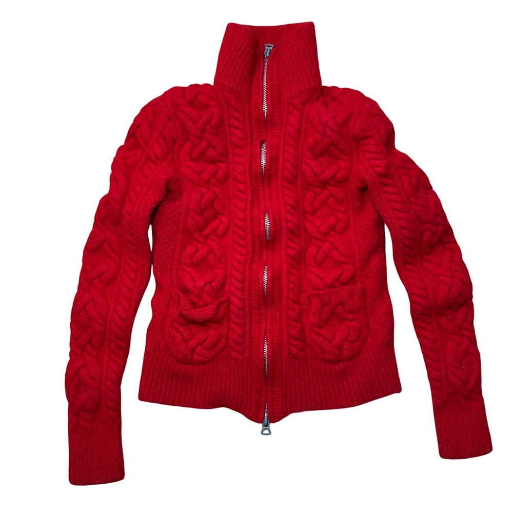 Ralph Lauren Rugby Red Cable Knit Wool Angora Rabbit Zip Up Sweater Kids Youth S